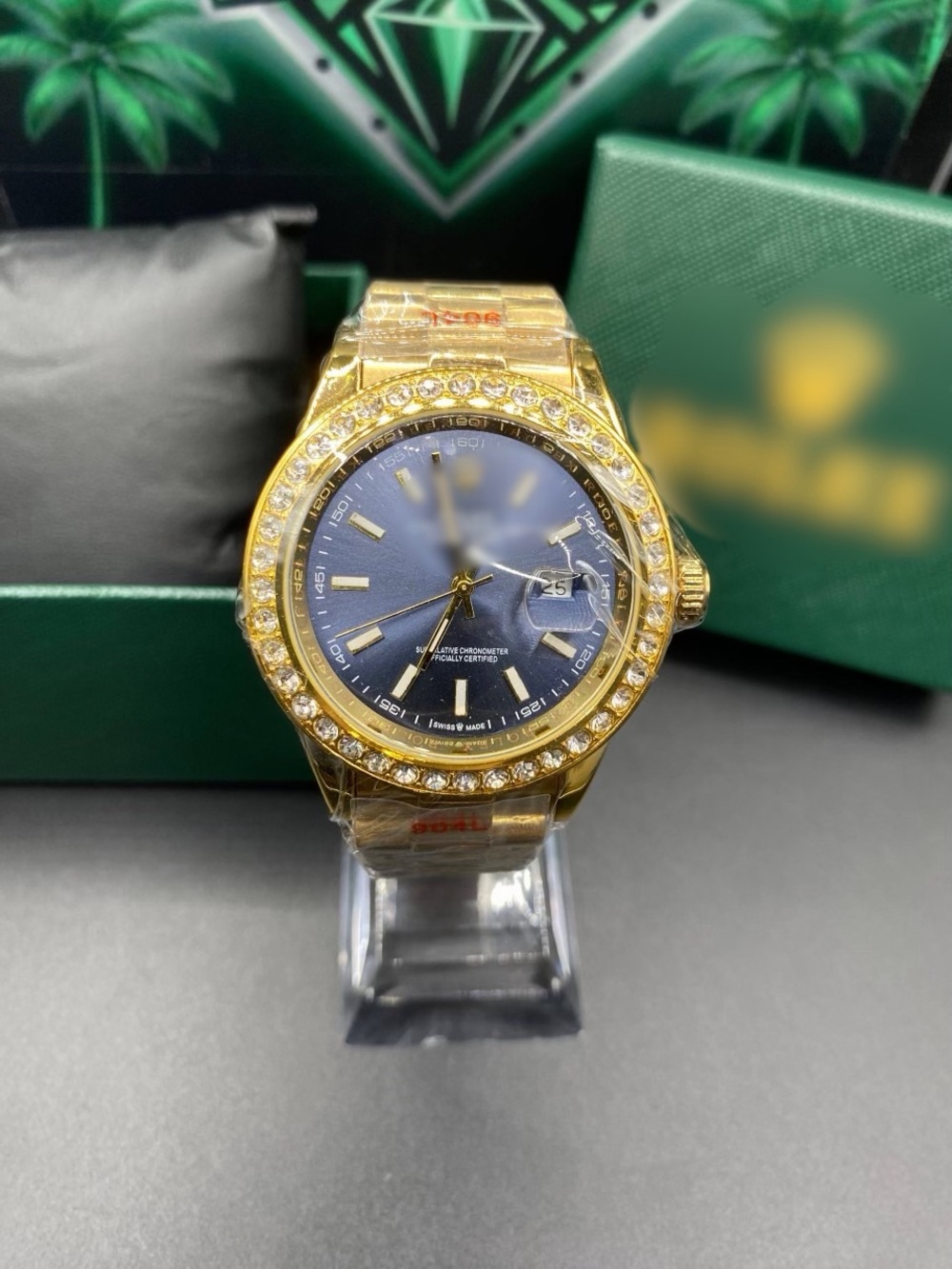 Datejust Dark Blue Dial Gold Band Iced Out Bezel *Box Included*